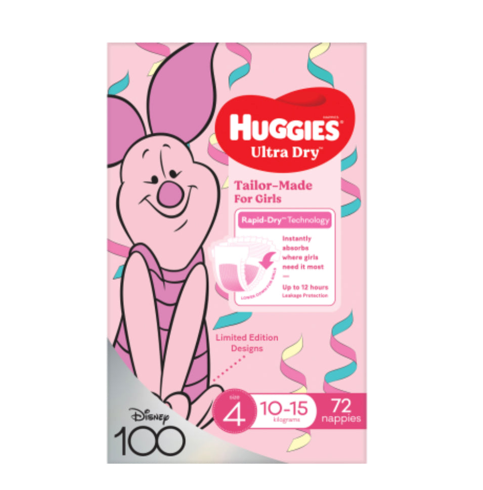 Huggies Ultra Dry Nappies Girls Size 4 10-15kg 72pk