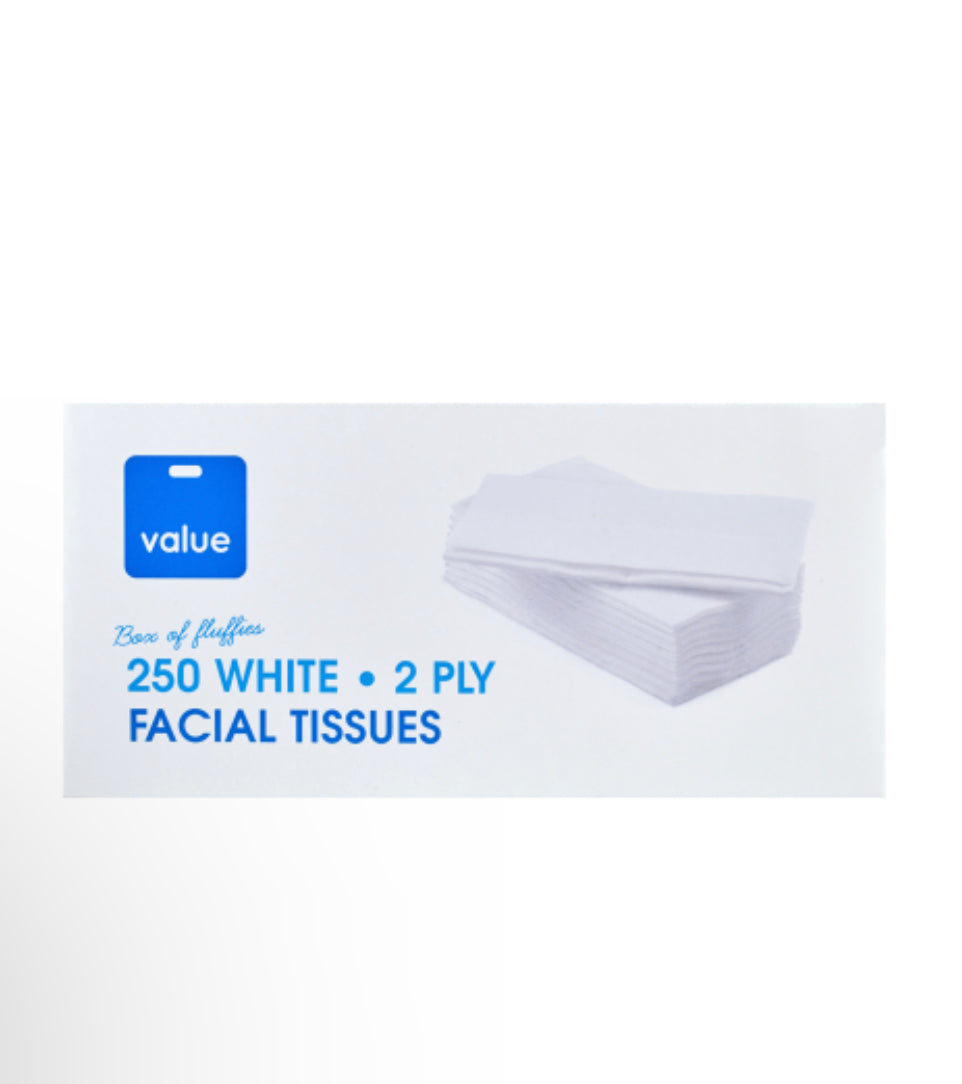 Value White 2 Ply Facial Tissues 250pk