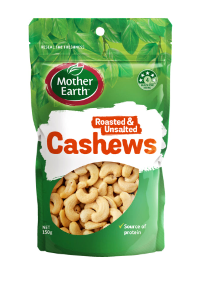 Mother Earth Roasted & Unsalted Cashews 150g