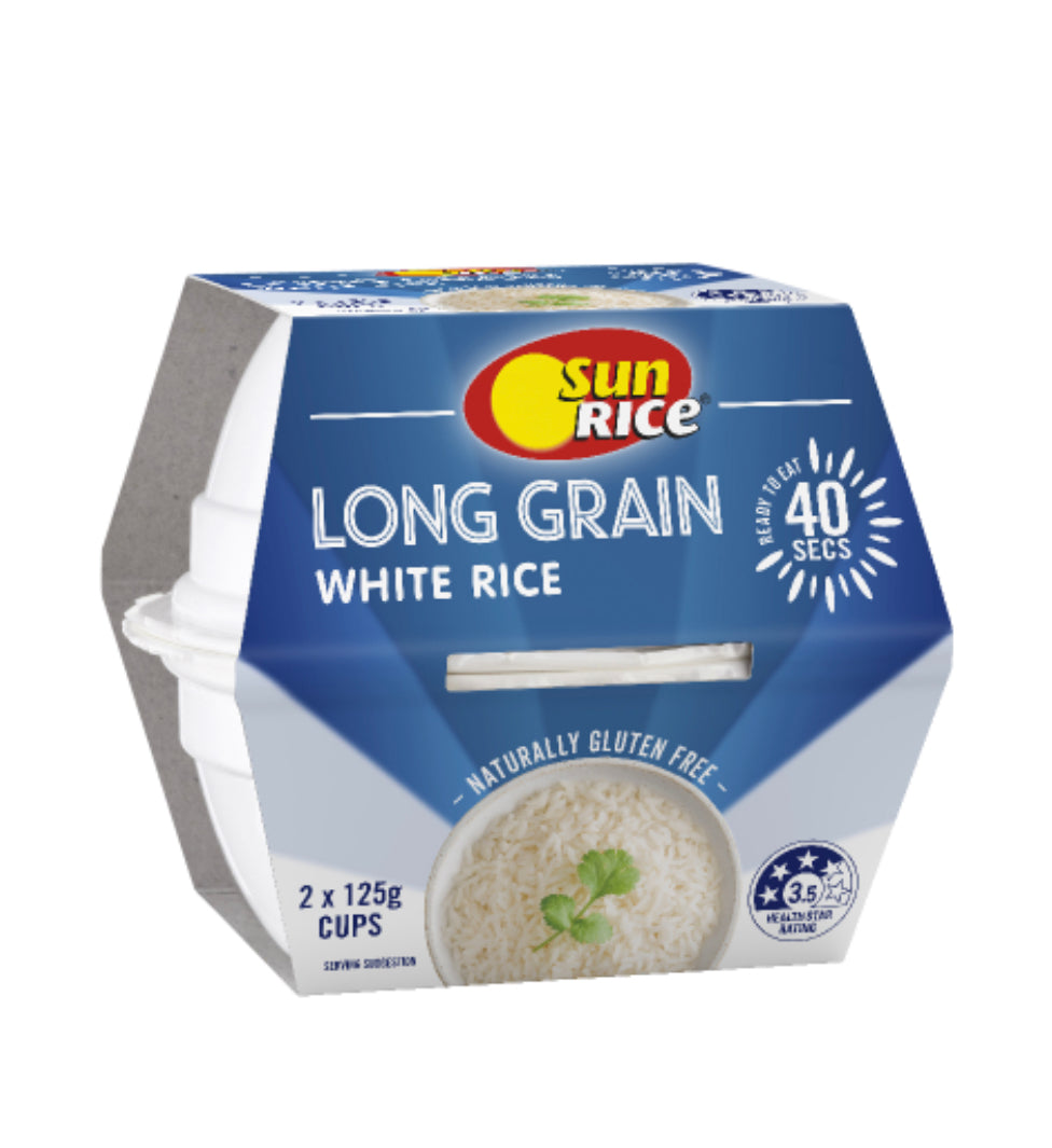 SunRice Long Grain White Rice Quick Cups 2 x 125g