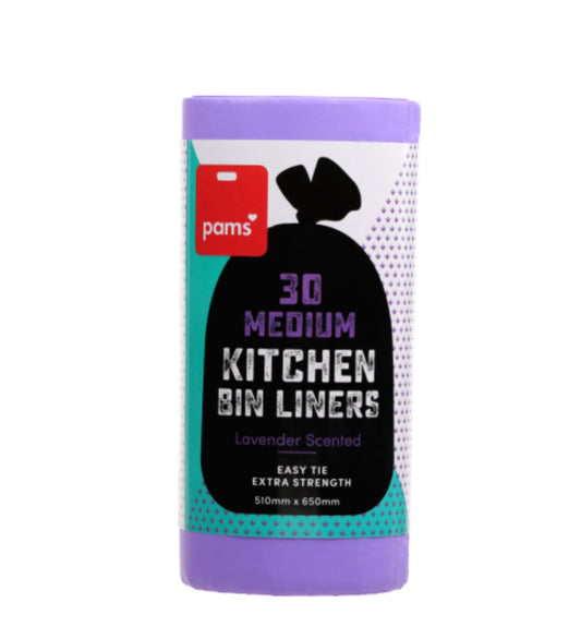 Pams Lavender Easy Tie Extra Strength Medium Kitchen Tidy Liners 51 x 65cm 30pk