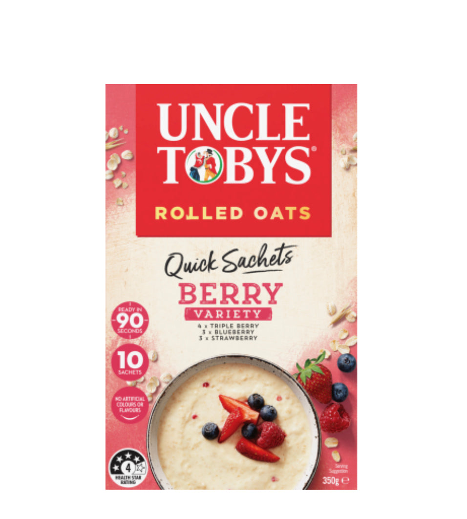 Uncle Tobys Berry Variety Rolled Oats Quick Sachets 350g