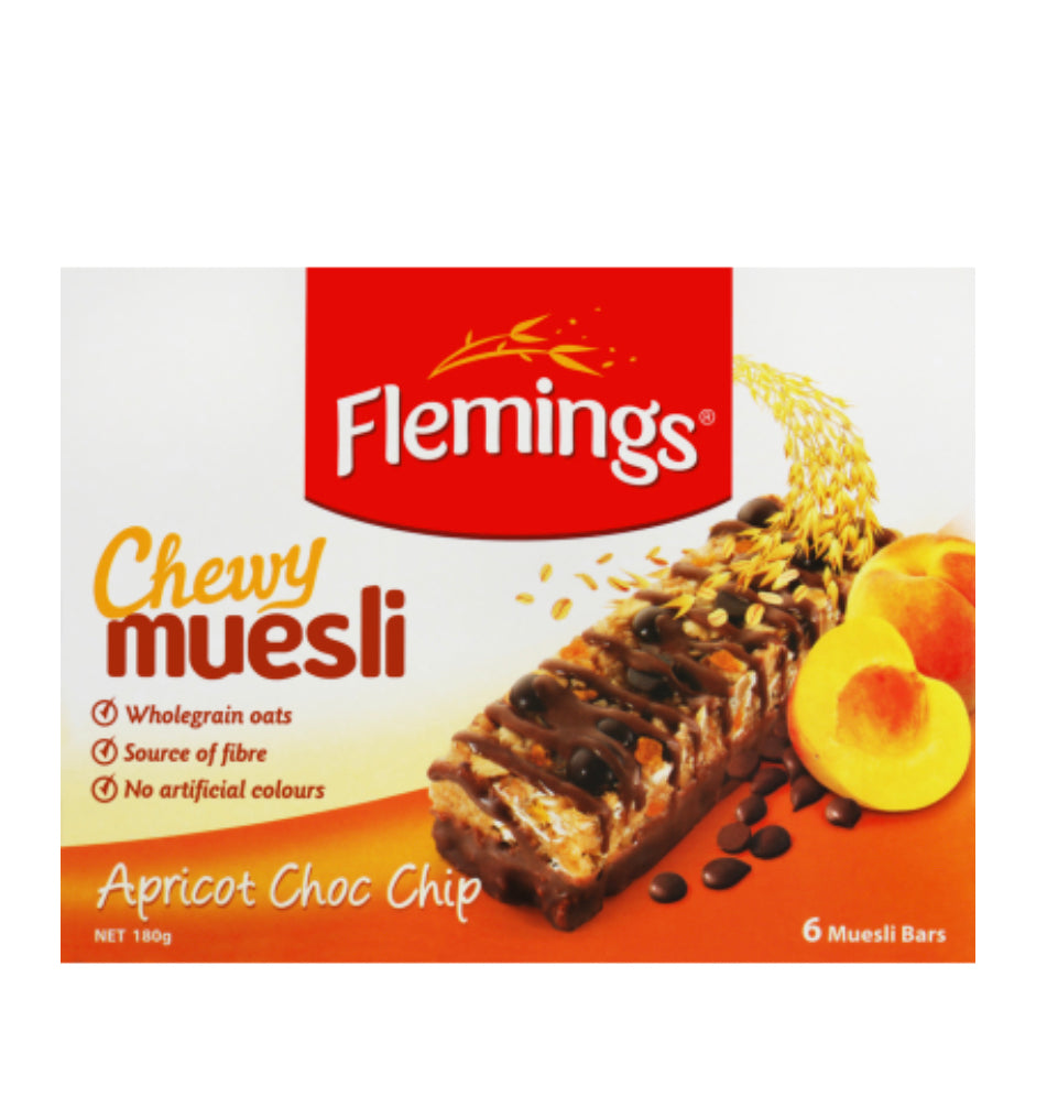 Flemings Apricot Choc Chip Chewy Muesli Bar 6 x 30g