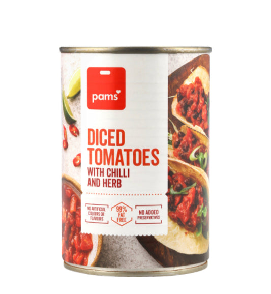 Pams Diced Tomatoes With Chilli And Herb 400g -(B2B)