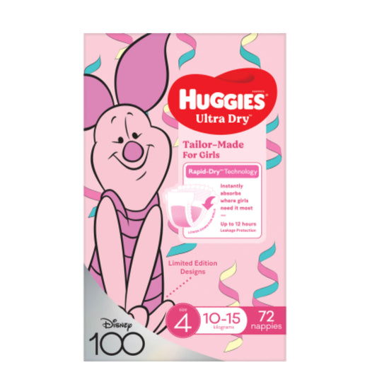 Huggies Ultra Dry Nappies Girls Size 4 10-15kg 72pk -(B2B)
