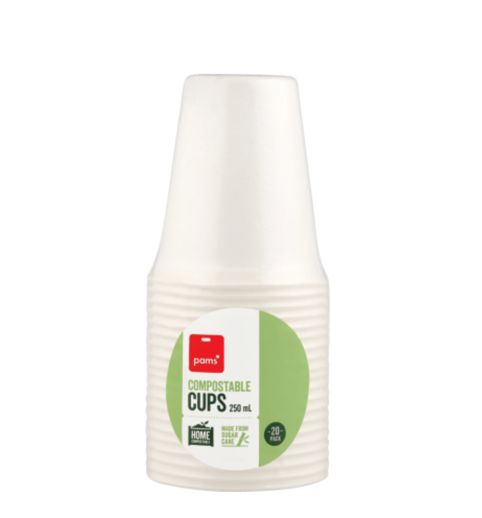 Pams Compostable Cups Sugarcane 20pk