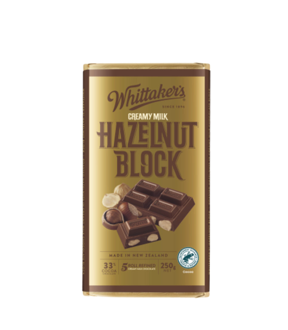 Whittaker's Hazelnut Block 33% Cocoa Milk Chocolate Block 250g