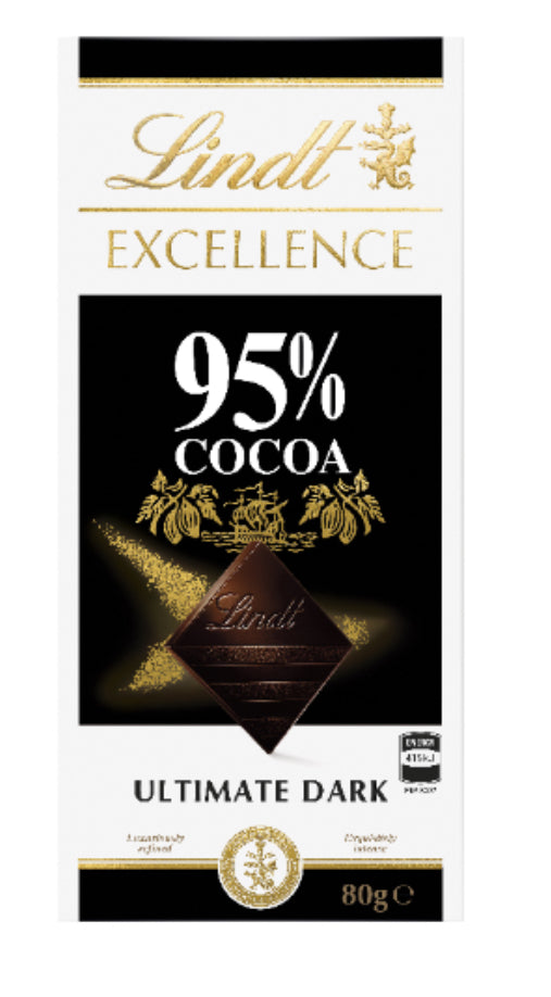 Lindt Excellence 95% Cocoa Ultimate Dark Chocolate Block 80g -(B2B)