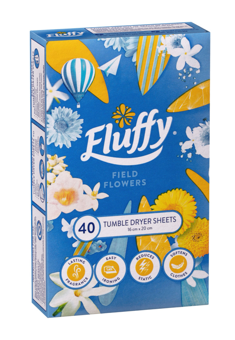 Fluffy Field Flowers Fabric Softener Dryer Sheets 40pk