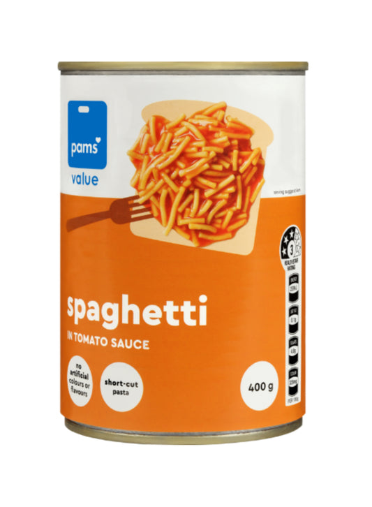 Pams Value Spaghetti In Tomato Sauce 410g