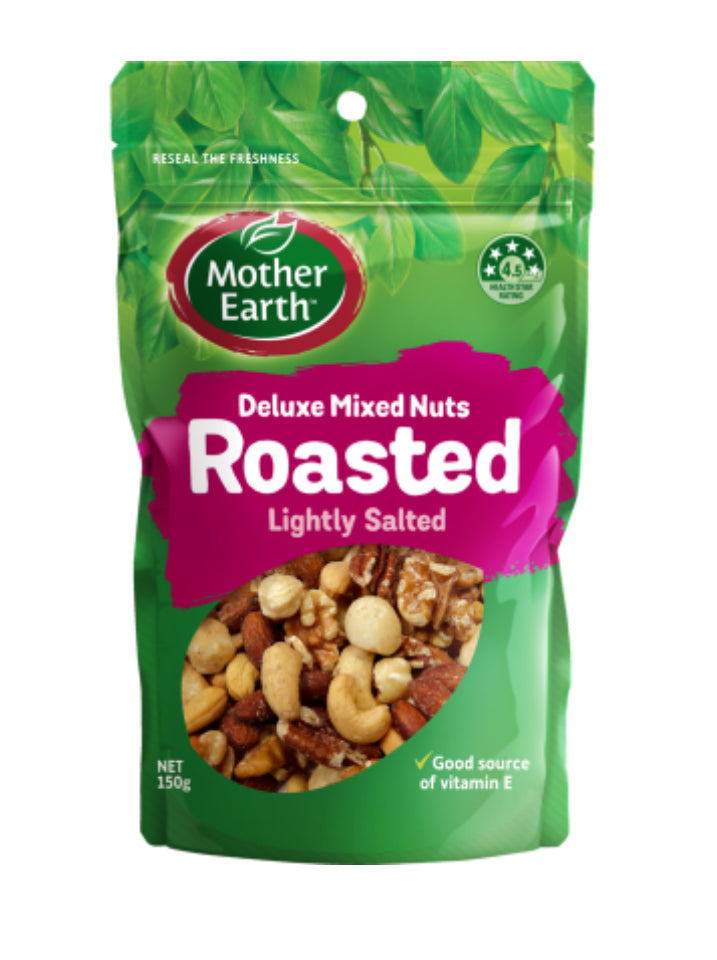 Mother Earth Lightly Salted Roasted Deluxe Mixed Nuts 150g