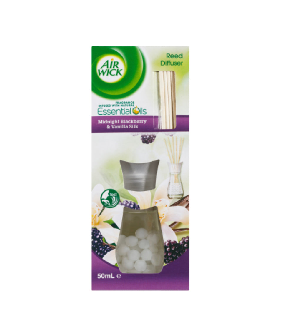Air Wick Essential Oils Midnight Blackberry & Vanilla Silk Reed Diffuser 50ml
