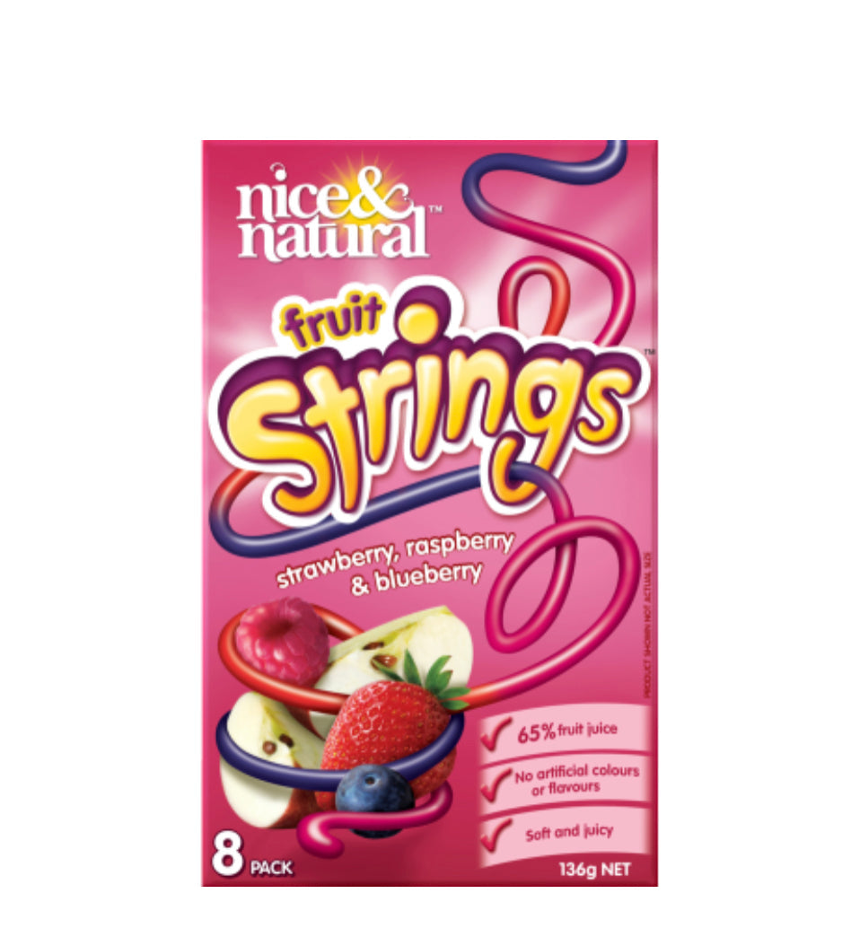 Nice & Natural Strings Fruit Snacks 8 x 17g -(B2B)
