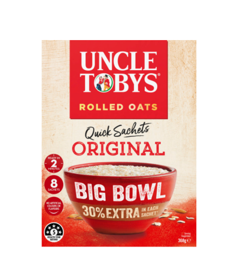 Uncle Tobys Original Big Bowl Rolled Oats Quick Sachets 368g