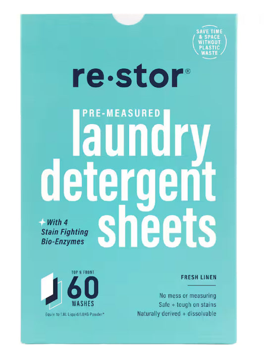 Restor Concentrated Laundry Detergent Sheets Fresh Linen 60pk