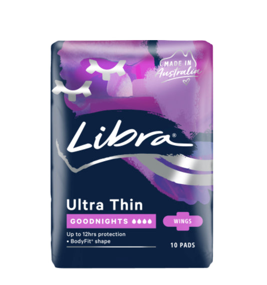 Libra Ultra Thin Goodnights Extra Long Pads With Wings 10pk
