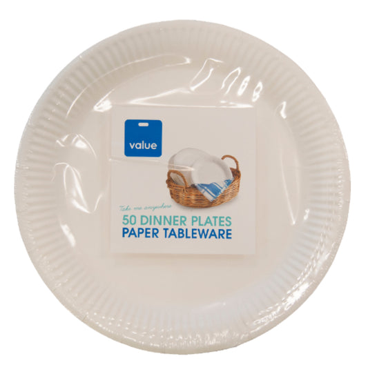 Pams Value Paper Dinner Plates 9inch 50pk -(B2B)