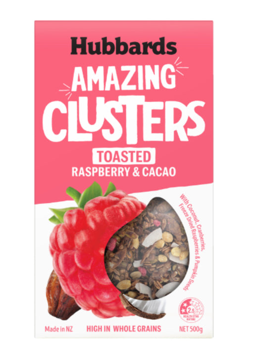 Hubbards Raspberry & Cacao Amazing Toasted Clusters 500g