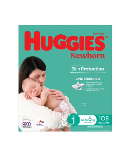 Huggies Nappies Newborn Size 1 Up To 5kg 108pk