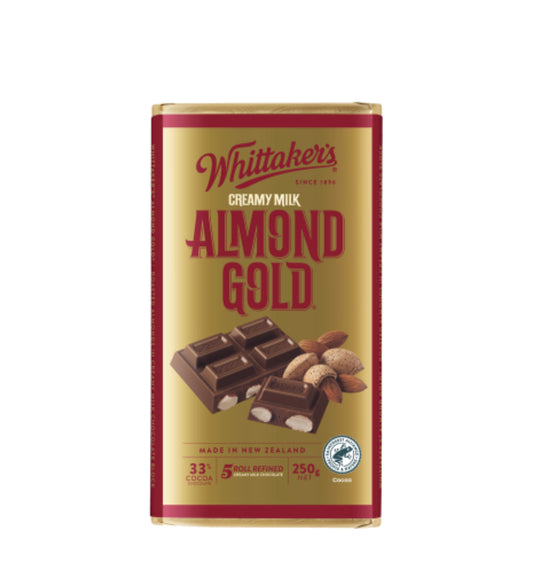 Whittaker's Almond Gold 33% Cocoa Milk Chocolate Block 250g