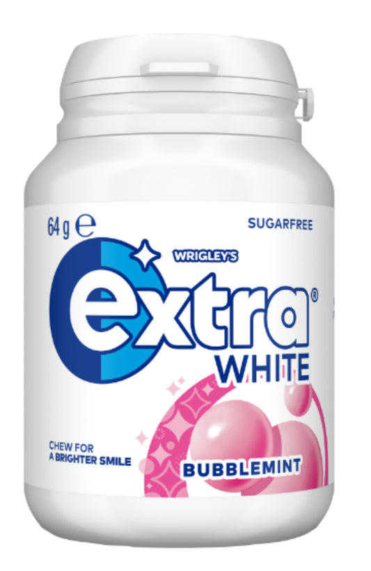 Wrigley's Extra White Bubblemint Sugar Free Chewing Gum Bottle 64g