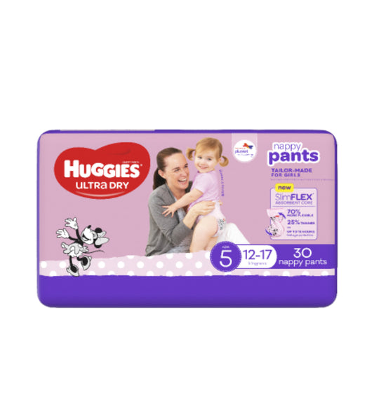 Huggies Ultra Dry Nappy Pants Girls Size 5 12-17kg 30pk