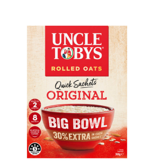 Uncle Tobys Original Big Bowl Rolled Oats Quick Sachets 368g -(B2B)