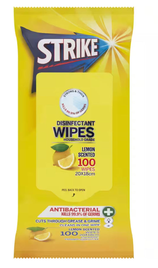 Strike Cleaning Wipes Disinfectant Lemon 100pk -(B2B)