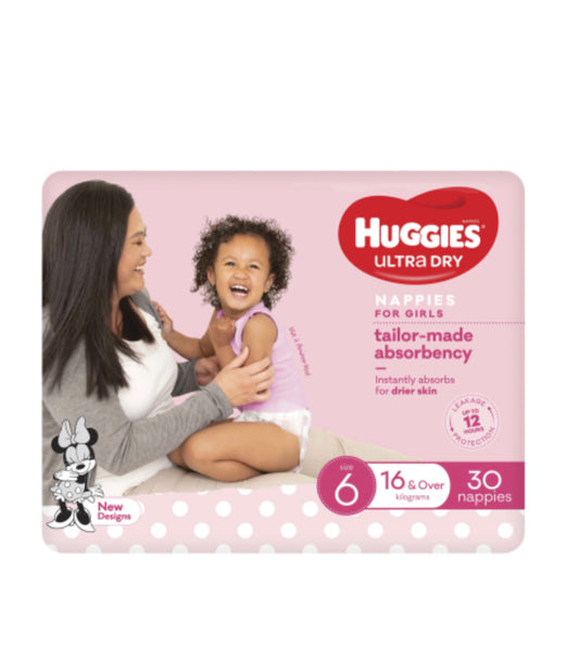 Huggies Ultra Dry Nappies Girls Size 6 16kg+ 30pk