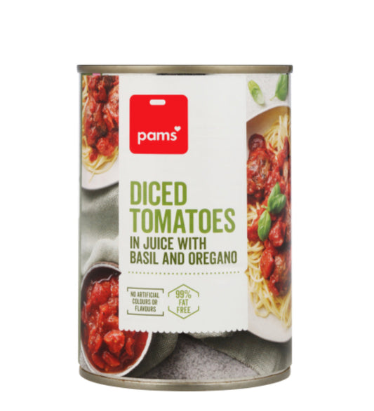 Pams Basil & Oregano Italian Diced Tomatoes 400g -(B2B)
