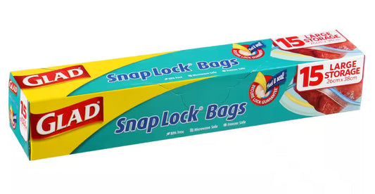 Glad Snap Lock Storage Bags Large 15pk -(B2B)