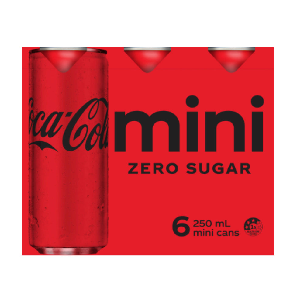 Coca-Cola Zero Sugar Soft Drink Mini Cans 6 x 250ml