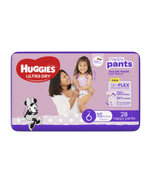 Huggies Ultra Dry Nappy Pants Girls - Size 6 (28 pack)