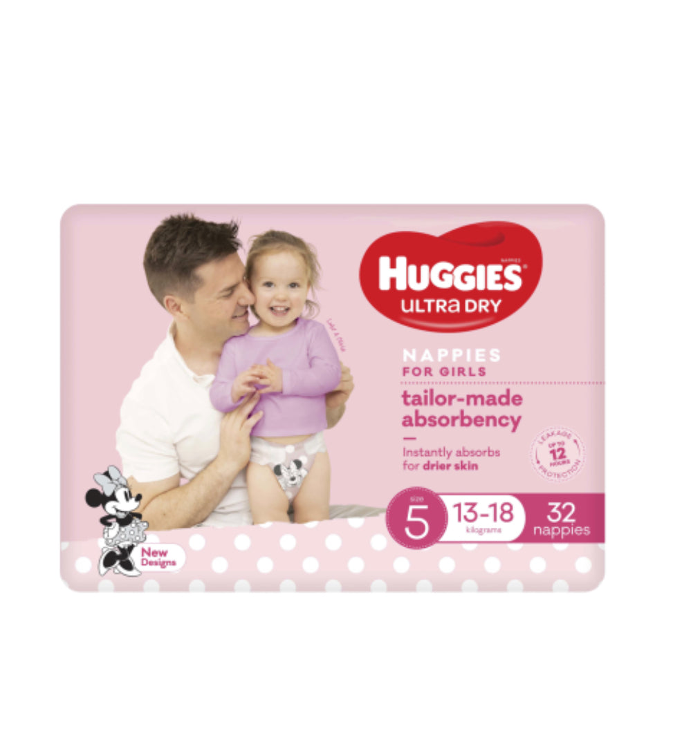 Huggies Ultra Dry Nappies Girls Size 5 13-18kg 32pk