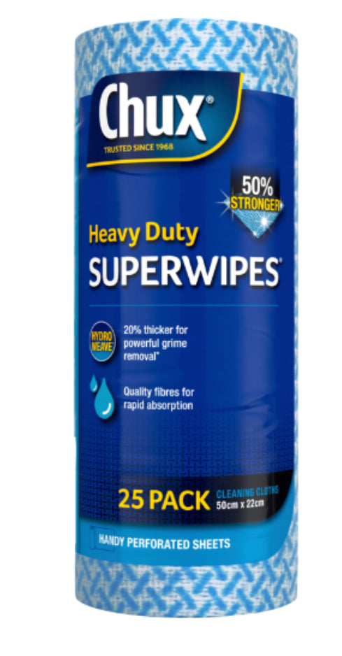 Chux Superwipes Heavy Duty Cleaning Cloths Roll 25pk -(B2B)