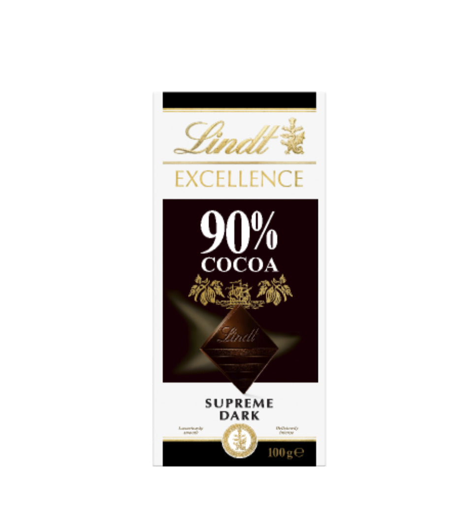 Lindt Excellence 90% Cocoa Supreme Dark Chocolate Block 100g -(B2B)