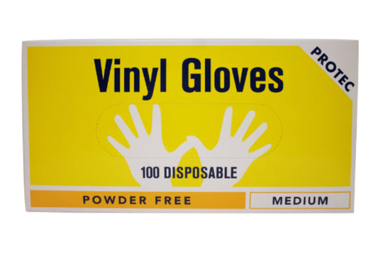 Protec Powder Free Medium Disposable Vinyl Gloves 100pk -(B2B)