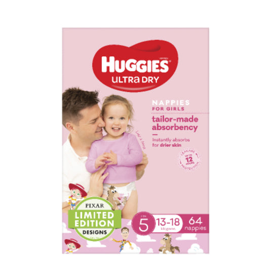 Huggies Ultra Dry Nappies Girls Size 5 13-18kg 64pk