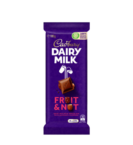 Cadbury Dairy Milk Fruit & Nut Chocolate Block 180g -(B2B)