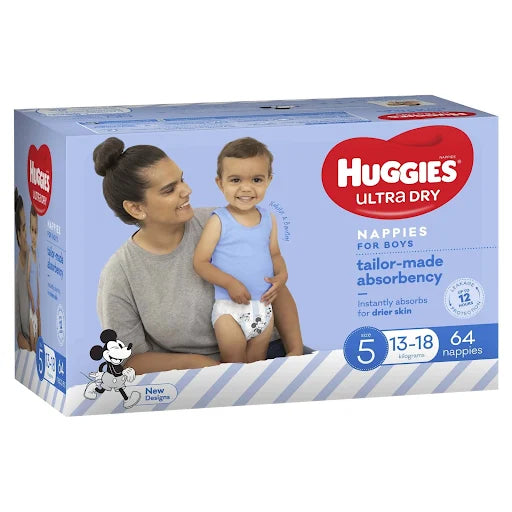 Huggies Ultra Dry Nappies Boys Size 5 13-18kg 64pk